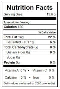 Nutritiona fact chart almond oil