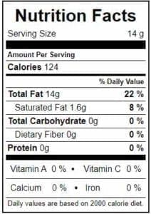 Mustard Oil Nutrition Facts chart