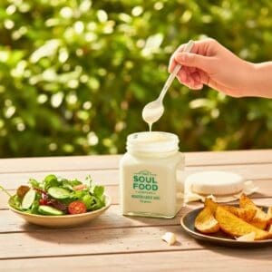 roasted garlic aioli on picnic bench