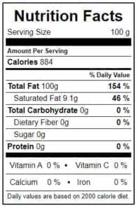 Walnut Oil Nutrition Chart